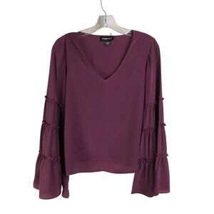 Fifteen Twenty Silk Top Womens Size XS Maroon V-Neck Ruffle Bell Sleeve Romantic